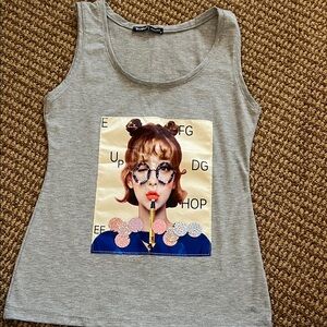 Fiorucci Gray Graphic Tank Top